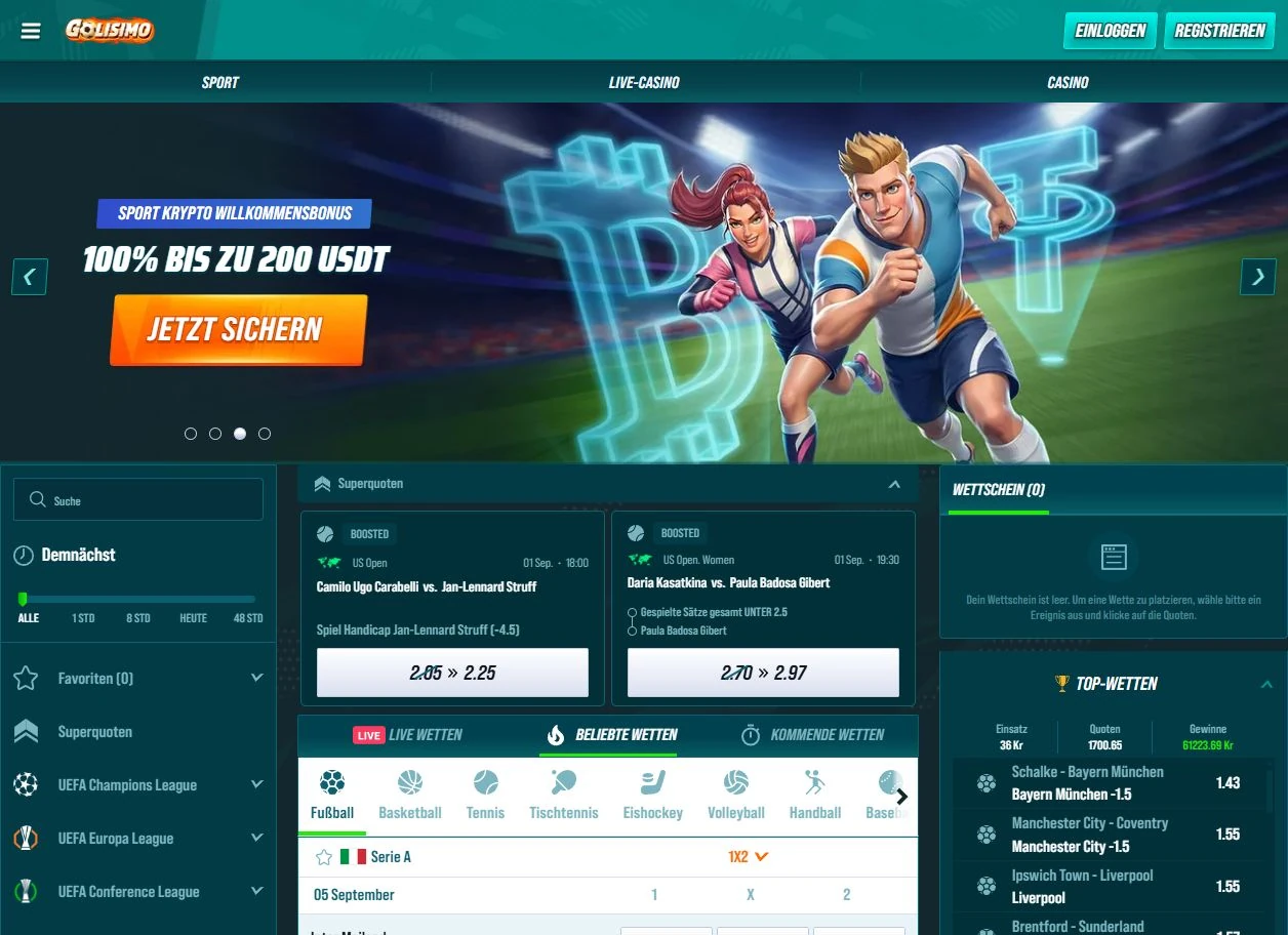 Golisimo registration bonus selector showing casino, sport, crypto and no-bonus routes