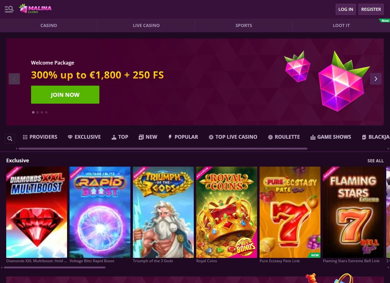 Malina Casino Registrierung und Bonusauswahl